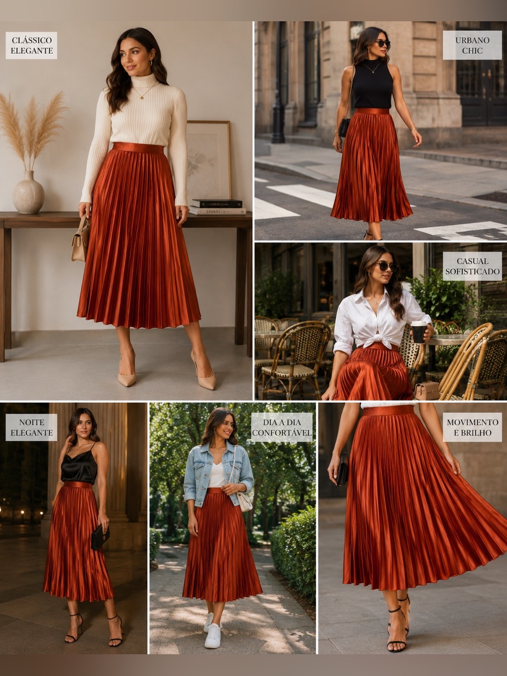Lulus Satin Pleated Midi Skirt Rust Orange High Waist Size S
